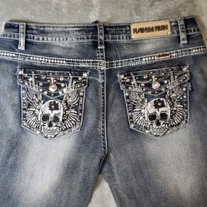 Platinum Plush Skull Pocket Bootcut Jeans Size 15